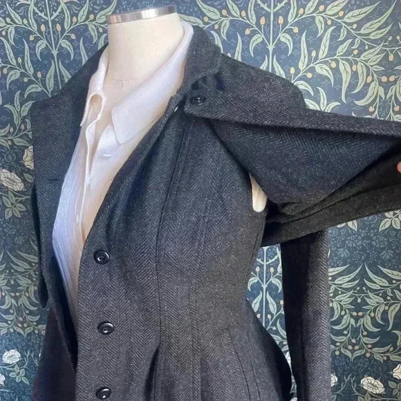 Anthropologie Current Air Grey Herringbone Peplum Jacket - Picture 5 of 15